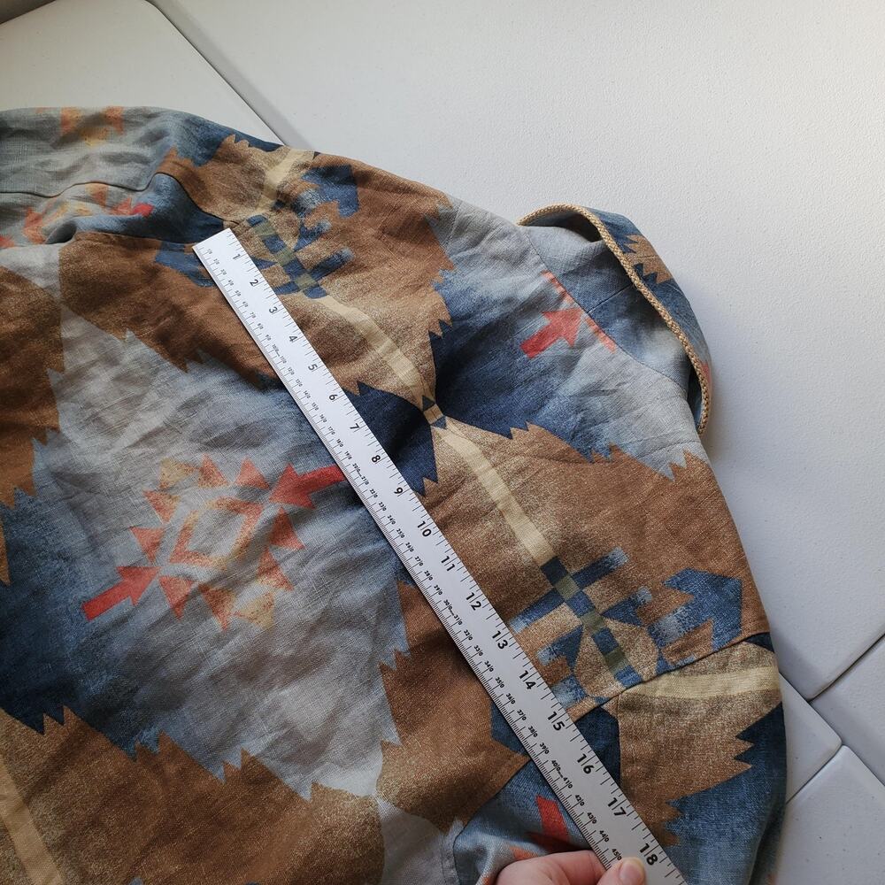 Vintage Jones New York Jacket Womens Medium Linen Aztec Southwestern Boho Tie - Picture 10 of 11